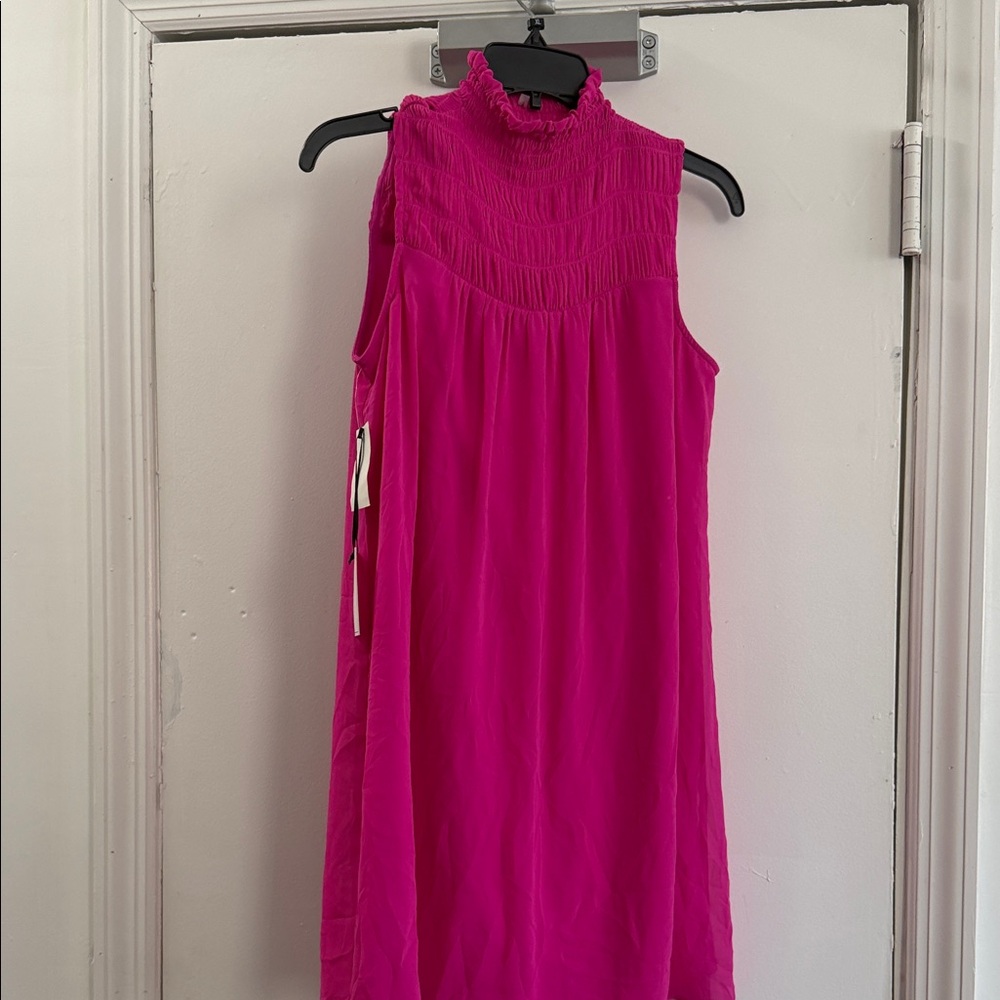 1. State Hot Pink Smocked High-Neck Casual Dress